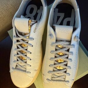 P448 White Sneakers with Gold Details